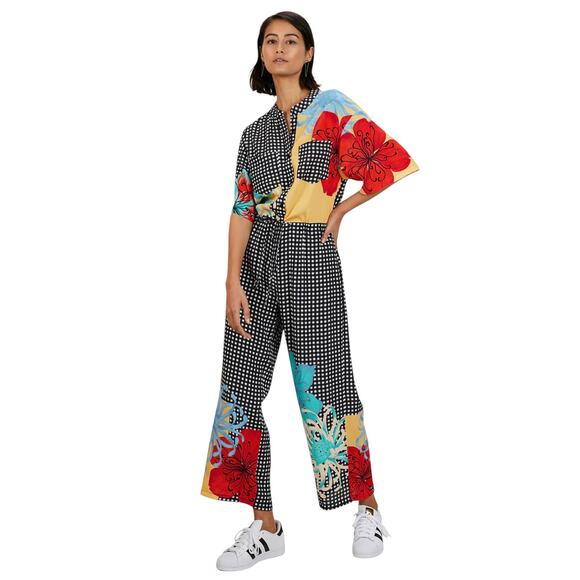 The Kit Gingham Camellia Floral Issa Tie Waist Jumpsuit - Picture 2 of 12